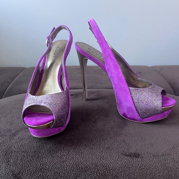 Guess Billow Pink/Fuschia/Glitter Suede Stilettos size 6.5 - Picture 3 of 11